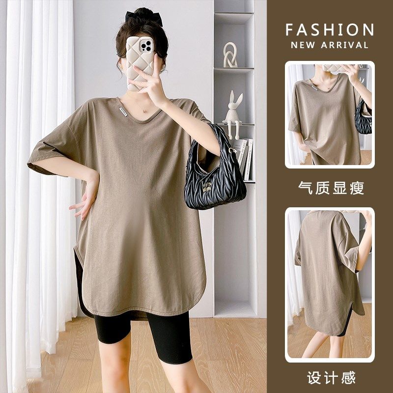 孕妇装夏季2024年新款时尚韩版宽松V领T恤短袖中长款纯棉夏装上衣,孕妇装/孕产妇用品/营养,T恤,淘宝优惠券,粉丝福利购,淘宝优惠卷