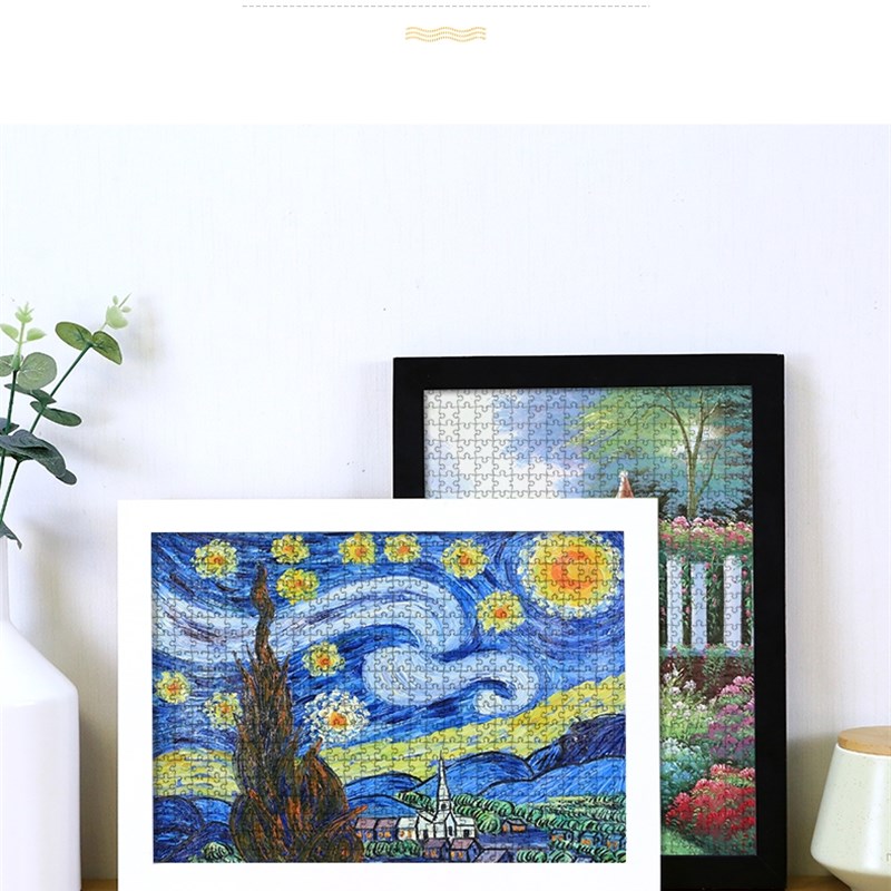 实木1000片500片300片手工拼图装裱相框50X7M5 50X70挂墙平面画框