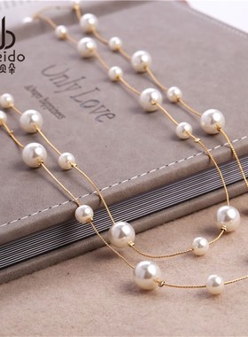 项链女长款毛衣装饰品韩版时尚简约气质珍珠挂链配件绕圈多层挂件