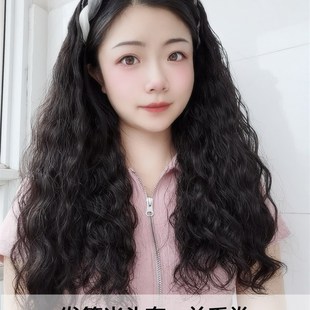 真发假发女发箍半头套水波纹一体式 长卷发复古羊毛卷可拆卸大波浪