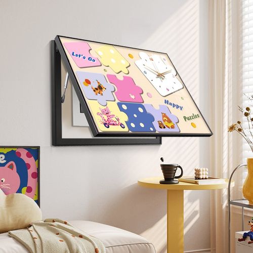 奶油风电表箱装饰画带钟表多巴胺遮挡配电箱电闸盒免打孔挂画