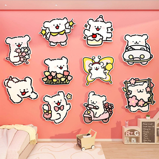 线条小狗墙纸女生孩公宝宝儿童区房间布置卧室床面装 饰品