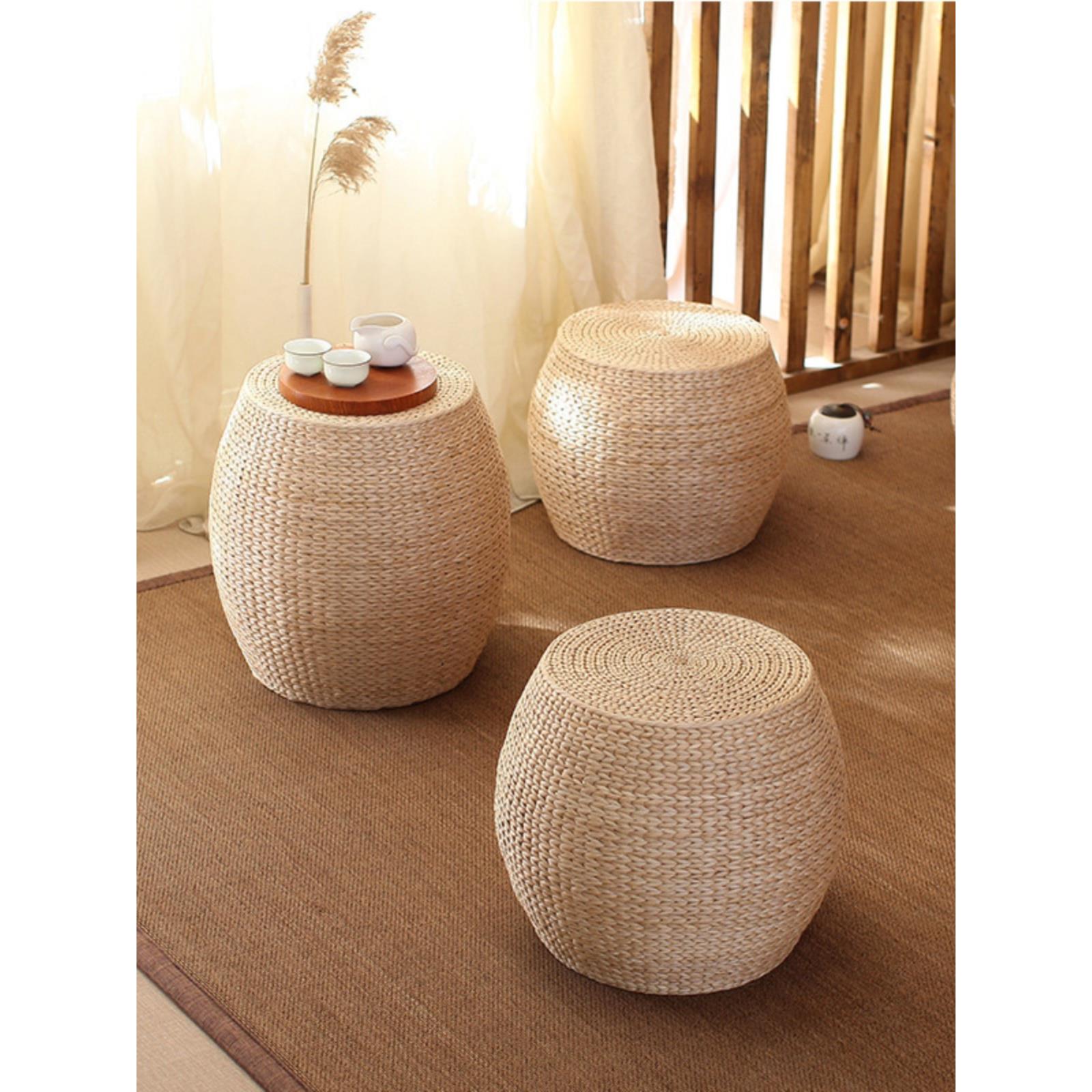 草编坐凳矮凳田园简约客厅门厅换鞋凳沙发凳圆凳蒲草坐墩儿童小凳