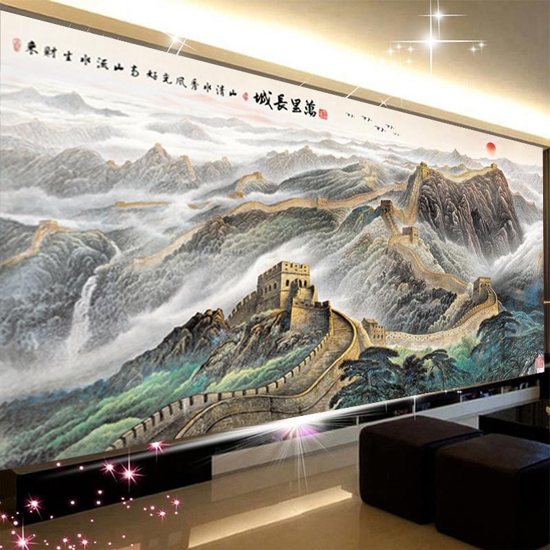 5d钻石画2024新款满钻风景客厅万里长城点贴水晶砖石山水粘十字绣