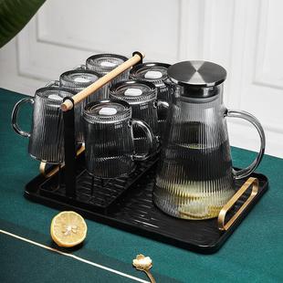 玻璃家用一套现代喝水杯子客厅待客杯具水壶简约 轻奢水杯水具套装