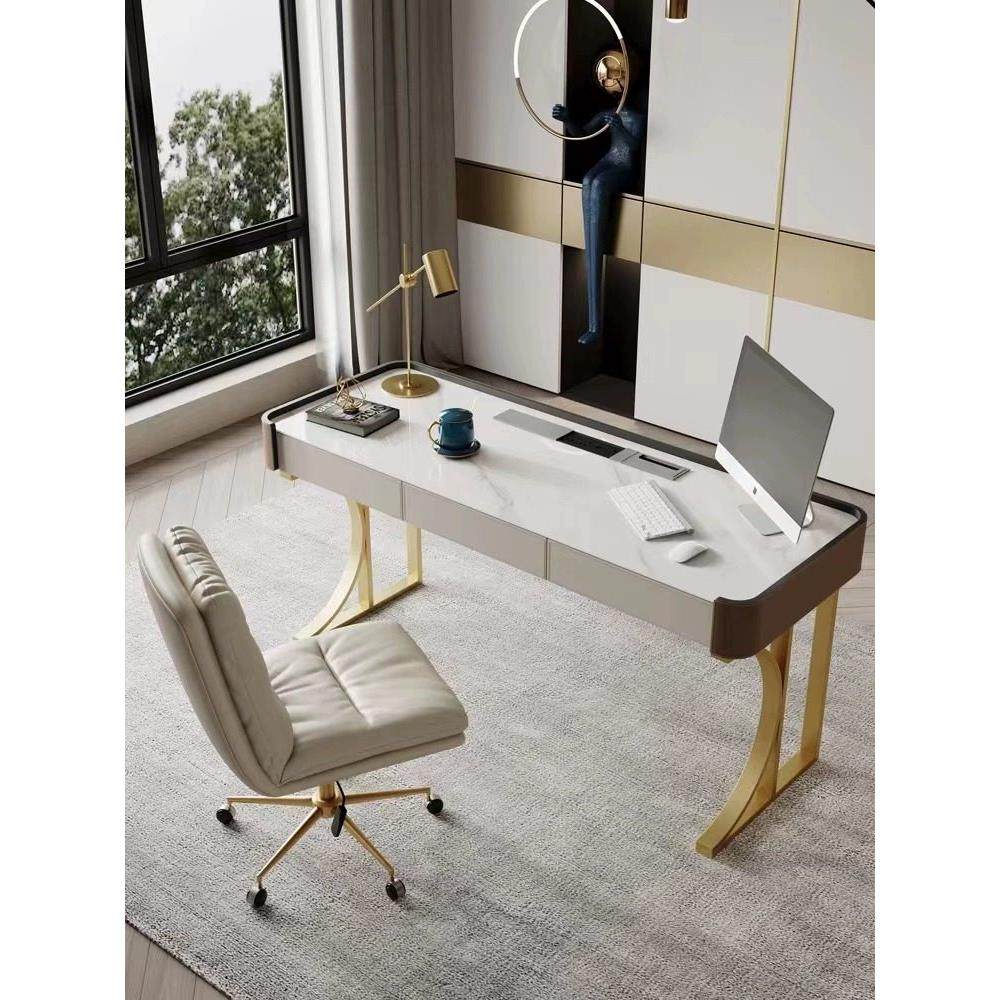 轻奢马鞍皮岩板书桌椅组合设计师办公电脑桌书房写字台23新款书桌,住宅家具,书桌,淘宝优惠券,粉丝福利购,淘宝优惠卷