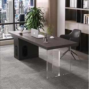 意式轻奢简约书桌现代办公桌家用书房电脑桌高端实木悬浮写字台