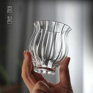 玻璃主人杯单杯女士花朵闻香杯喝功夫茶个人专用茶杯单个茶道杯子