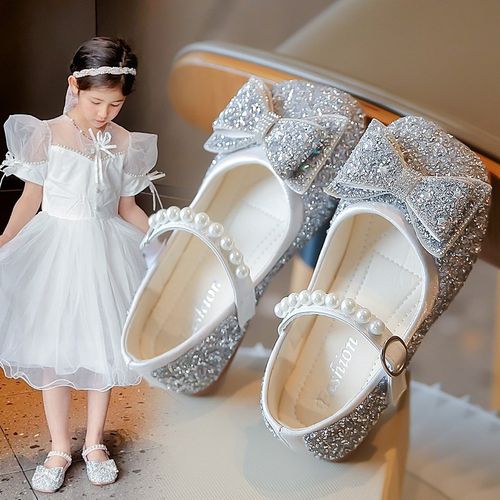 女童公主鞋2025闪p闪春秋女孩水晶鞋配礼服演出舞蹈鞋皮鞋儿童鞋