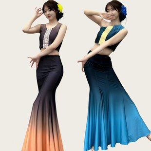 表演服女傣族服装 艺考服装 练功裙鱼尾半身 傣族舞蹈f演出服装 新款
