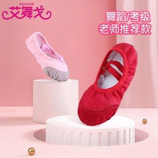 男童专业练功鞋 儿童舞蹈鞋 猫爪z鞋 女童舞鞋 红色免系带跳舞 软底鞋