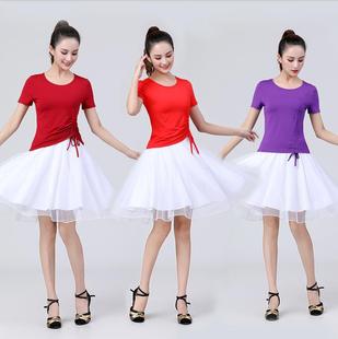 短裙套装 广场舞服装 短袖 新款 团体学生活动健身舞W蹈服网纱裙 夏季