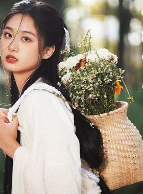 古风背篓道具竹编汉服拍r照摄影儿童舞蹈表演农用小号藤编花篮采