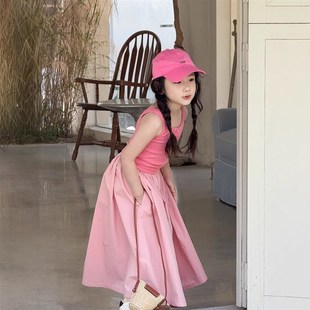 儿童百褶裙子宝宝洋派蓬蓬中长 粉色半身裙新款 2025b女童夏季 新款