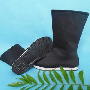 古装 子男汉服靴子女影视官兵靴A内增高布面古风婚靴明制翘头皂 鞋