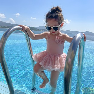 儿童泳衣2023新款 女童连体公主裙中小童P洋气纱裙可爱吊带泳 韩版