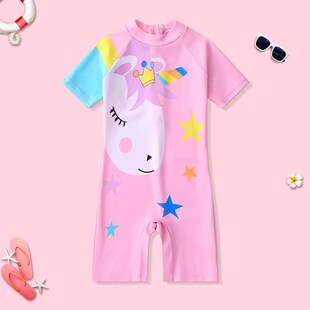套装 儿童游泳连身宝宝3岁6岁男泳装 泳 女童j泳衣卡通短袖 2025新款