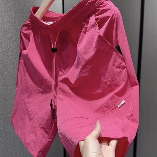 夏季男士新款冰丝m速干透气网孔短裤时尚百搭简约纯色休闲五分裤