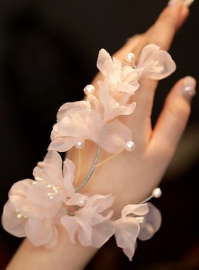 古风手链仙气森系花朵春夏手镯粉色F小众设计感仙女手环汉服配饰