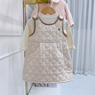 夹棉背心裙洋气套装 韩国童装 T恤 女童宝洋气白色长袖 24i冬新款