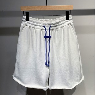 夏休闲直.筒五分裤 男款 潮 加肥加300斤抽绳糖果色毛边短裤 宽松大码
