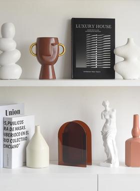 现代样板间书房家居饰品高级感莫兰迪创意摆件工艺品陶瓷花瓶摆设