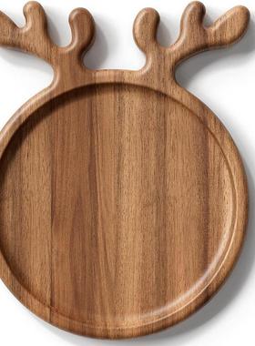 摆件木质鹿角托盘圣诞节托盘相思木水果干果盘实木餐盘庭院装饰品