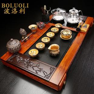 家用高档整块花梨木实木一体全自动茶盘烧水壶台 紫砂功夫茶具套装