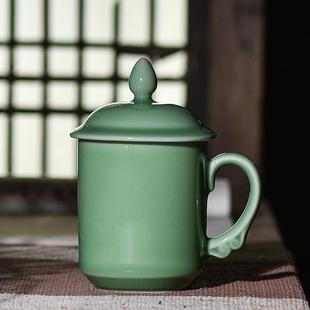 青瓷茶杯家用待客泡茶杯陶瓷带盖大号水杯个人会议杯定制礼品