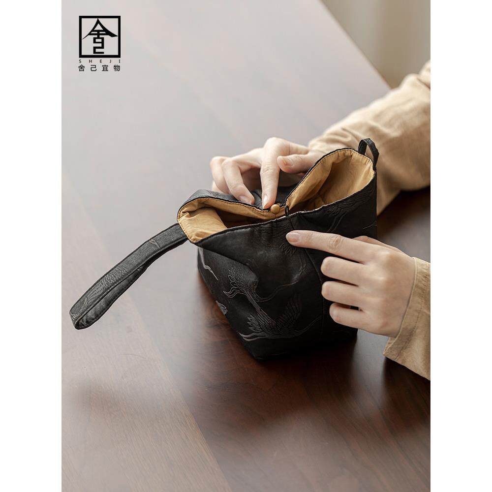 旅行茶具收纳包加厚缎面一字手腕布袋手工便携布包功夫手提茶袋