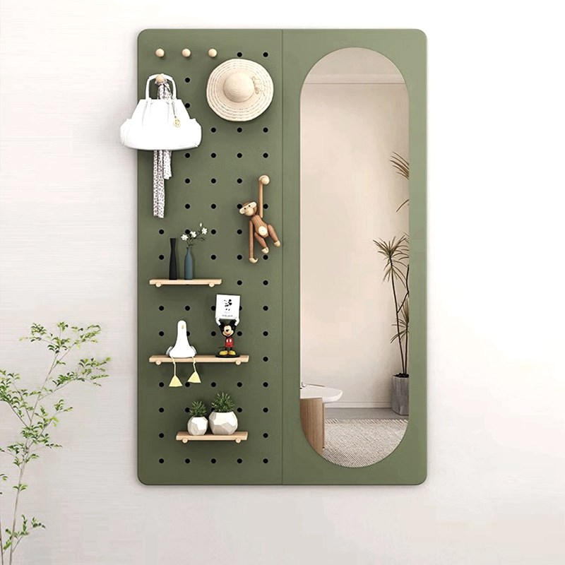 洞洞板穿衣镜卧室入户玄关in风试衣镜壁挂镜子衣帽架一体全身镜