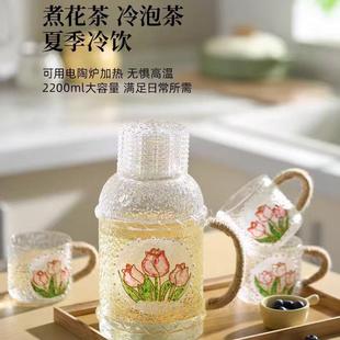 家用壶大容量泡茶壶 高颜值凉水壶玻璃耐高温防爆冷水壶杯子套装