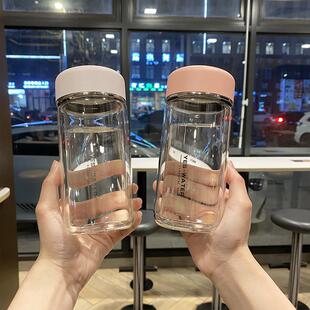 简约清新双层玻璃杯女士可携式耐高温迷你杯子高颜值办公室隔热水