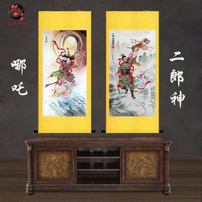 二郎神二郎真君杨戬哪吒三太子神像画像挂画神仙人物丝绸卷轴