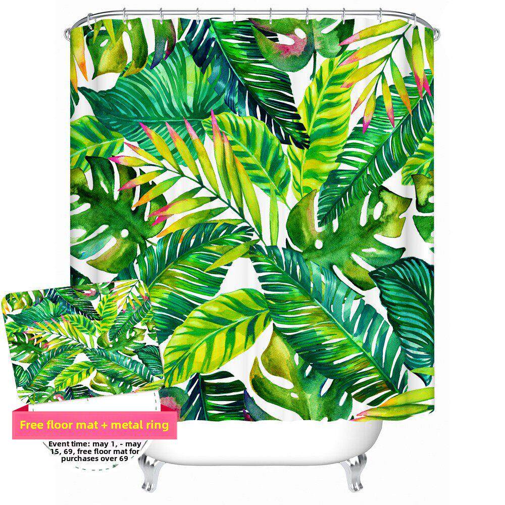 定制加厚防水防霉植物浴帘布卫生间淋浴帘欧式窗帘门帘隔断帘子