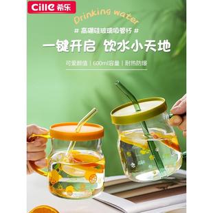 新款 希乐玻璃吸管杯女生耐热水杯男咖啡杯便携式 2024豆浆果汁奶茶
