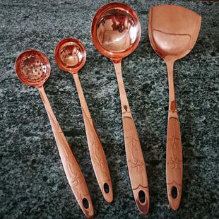 无涂层一体成型真正紫铜勺加厚家用纯铜炒菜铲子厨房烹饪饭匙餐具