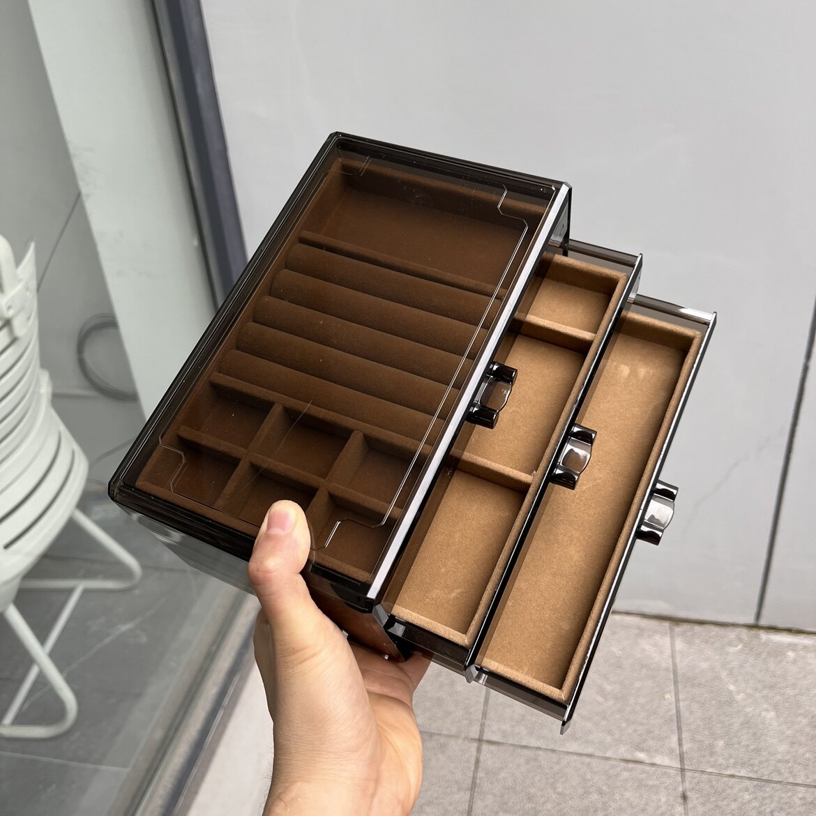 收纳盒首饰大容量耳环耳钉项链精致绒布亚克力精致饰品盒子1020d