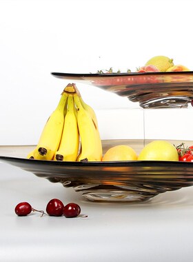 美式简约玻璃果盘时尚桌面摆件家居样板间软装装饰品