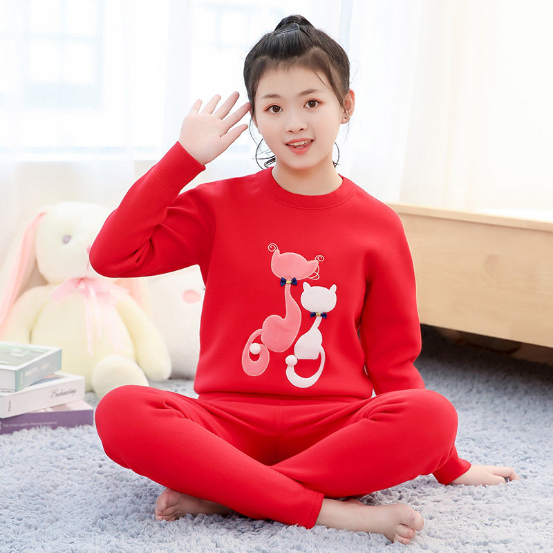 女童本命年红内衣套装兔年12岁初中学生加绒加厚秋衣秋裤儿童保暖