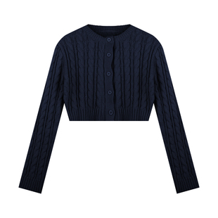 设计感长袖针织衫毛衣女春季短款圆领麻花开衫外套上衣百搭打底衫