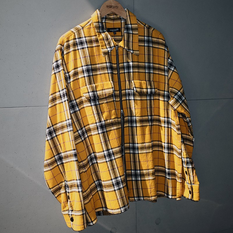 SUPERTOFU(SPTF) AW24 做旧磨损细节 拉链 格纹衬衫