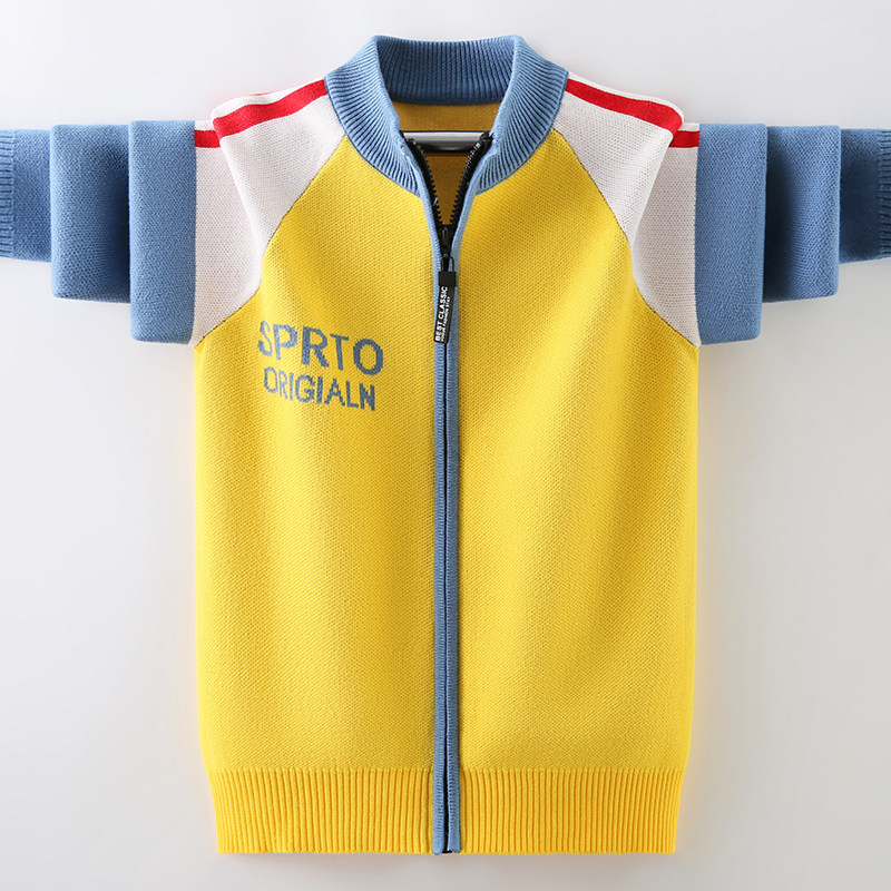 男童毛衣开衫2023春秋新款儿童加绒加厚纯棉拉链针织衫中大童外套