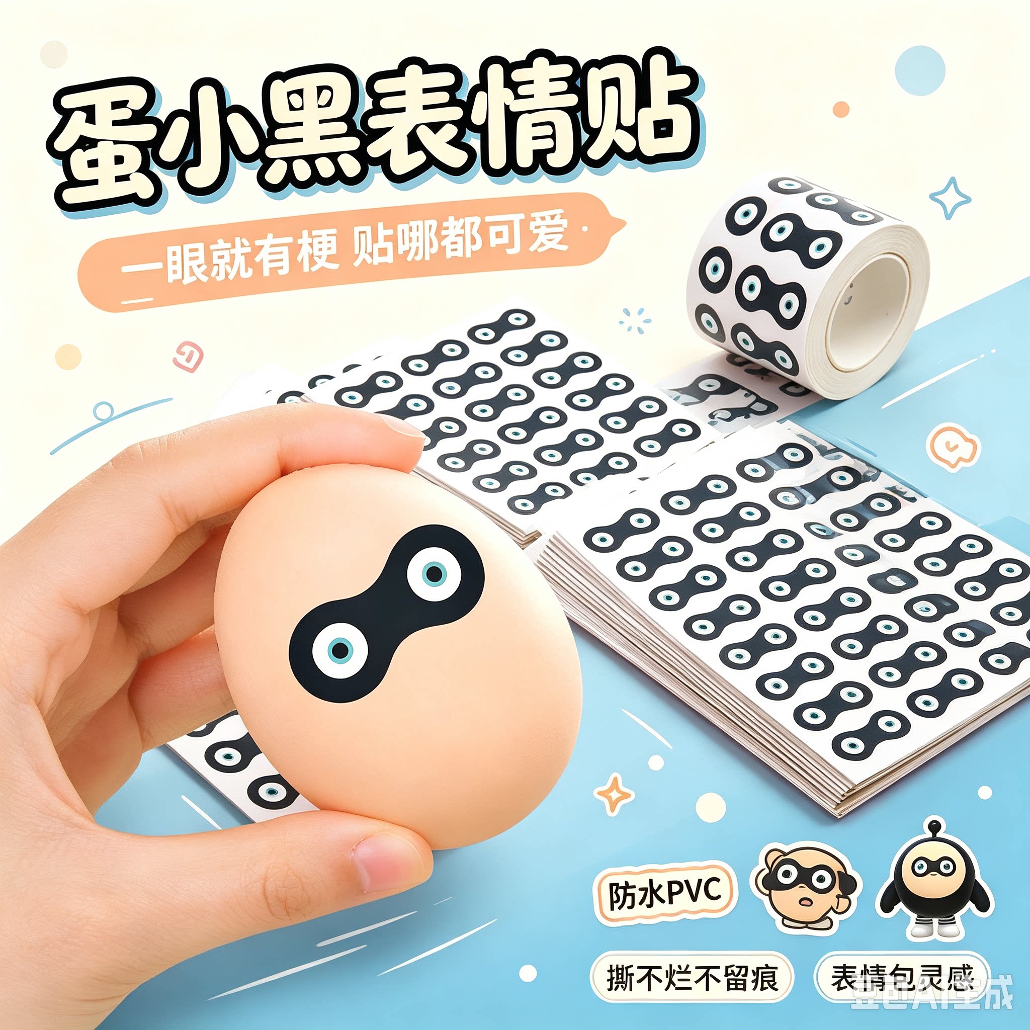 创意限定蛋小黑眼罩贴纸抖音爆款猎奇抽象整蛊眼睛贴diy素材装饰
