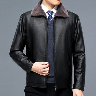 冬季新款中老年人加绒加厚皮衣男装宽松爸爸外套中年男士皮夹克男