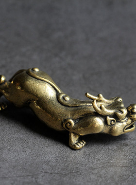 实心纯黄铜办公桌面小摆件招财貔貅古铜茶宠饰品工艺礼品手把玩件