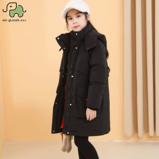 象老大女童羽绒服中长款加厚红色中大童冬装儿童活里活面外套洋气