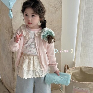 大小卷2025春季薄款花边领公主风针织外套女童独特超好看毛衣开衫