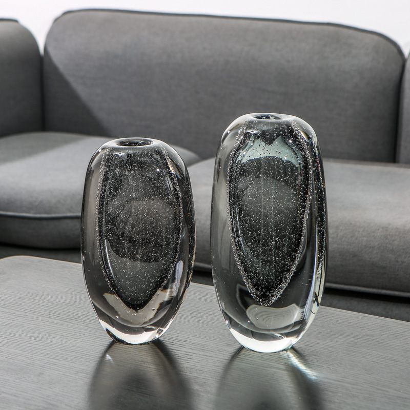 欧式简约手工吹制不规则玻璃花瓶 软装样板房客厅现代气泡插花器