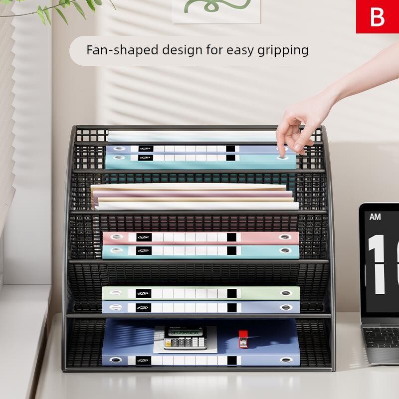 扇形金属文件夹收纳架办公桌文件收纳盒桌面多层置物架立式文件框